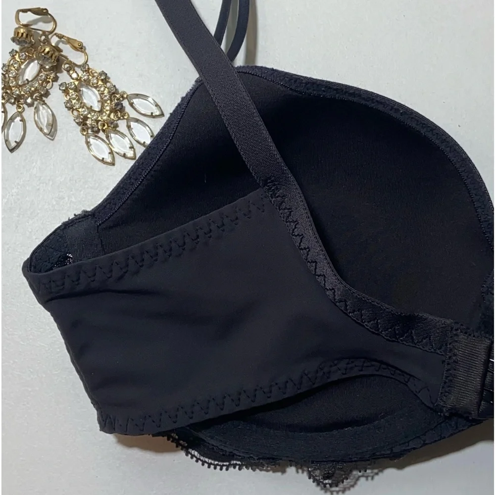 Simone Perele Paris Plunge Bra Black Scalloped Floral Lace Made in France 34B - Picture 8 of 12